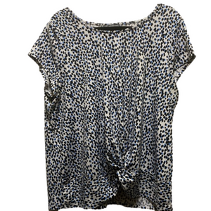 Adrianna Papell Blouse white with blue and black speckled design. Size XL